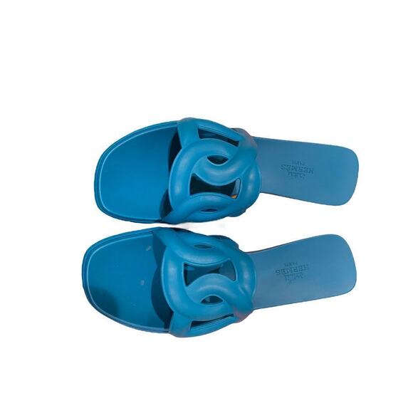 Hermes Aloha Slip-On Open Toe Sandals Rubber Blue  36 - Picture 2 of 8